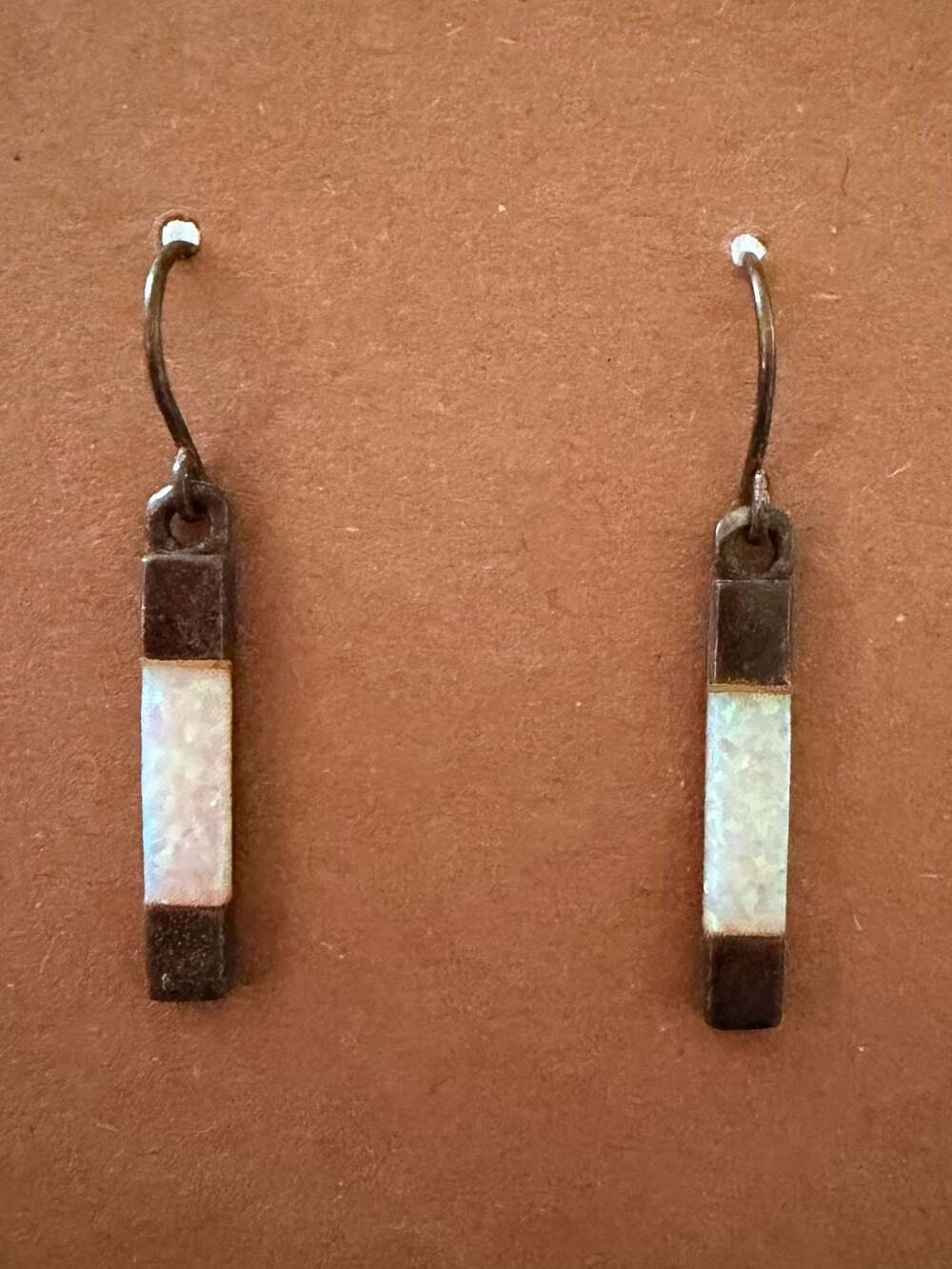 Silver Mother of Pearl Shell Coated Bar Drop Earrings